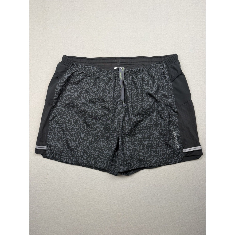Brooks Shorts Mens Large Gray Black Lined Running 5 Inseam Zip Pocket Reflective